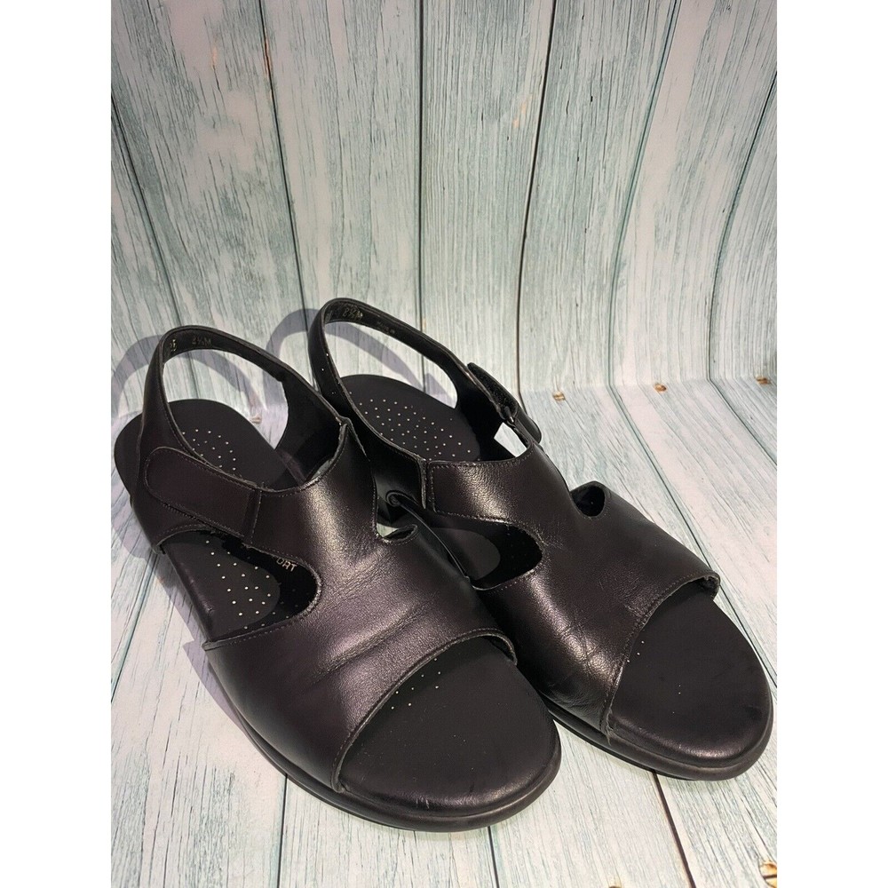 SAS Suntimer Heeled Sandals Women Sz 8.5  Black Leather Tripad Comfort Shoes IOB